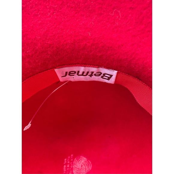 Betmar of New York Red Wool Emma Cloche Bucket Hat, Black Wrapped Scarf - Picture 5 of 9